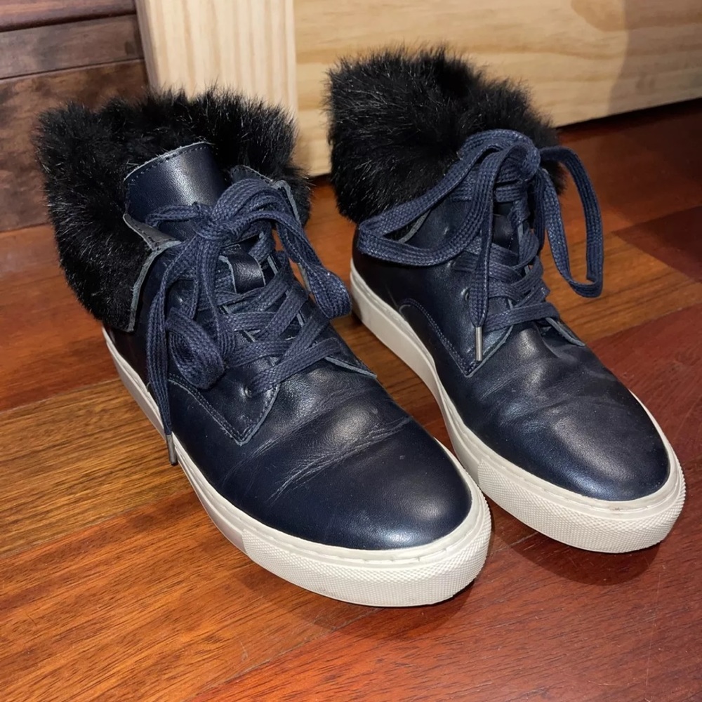 Armani collezioni rabbit fur high top sneaker